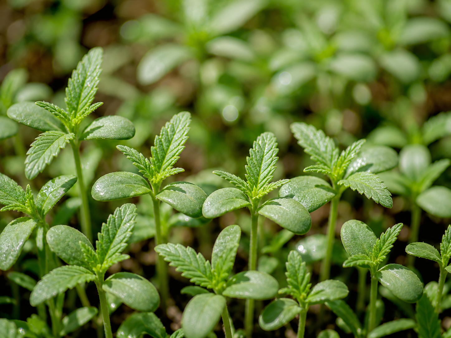 Close-up of fresh young hemp sprouts